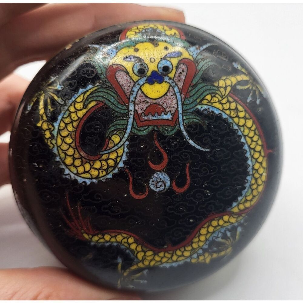 Antique Chinese Cloisonné Box 19th Century Enamel 3in dia
